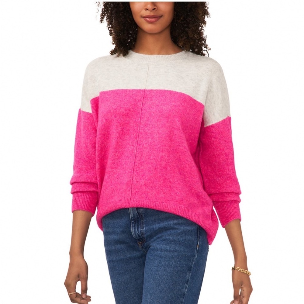 Vince Camuto Paradox Pink Grey Color Blocked Crewneck Relaxed Sweater New Small